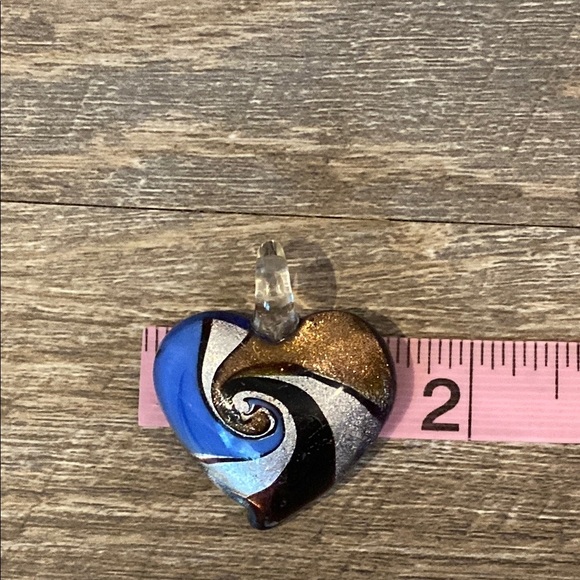 Artisan Swirl Glass Heart Pendant in Blue and Gold - Picture 4 of 5